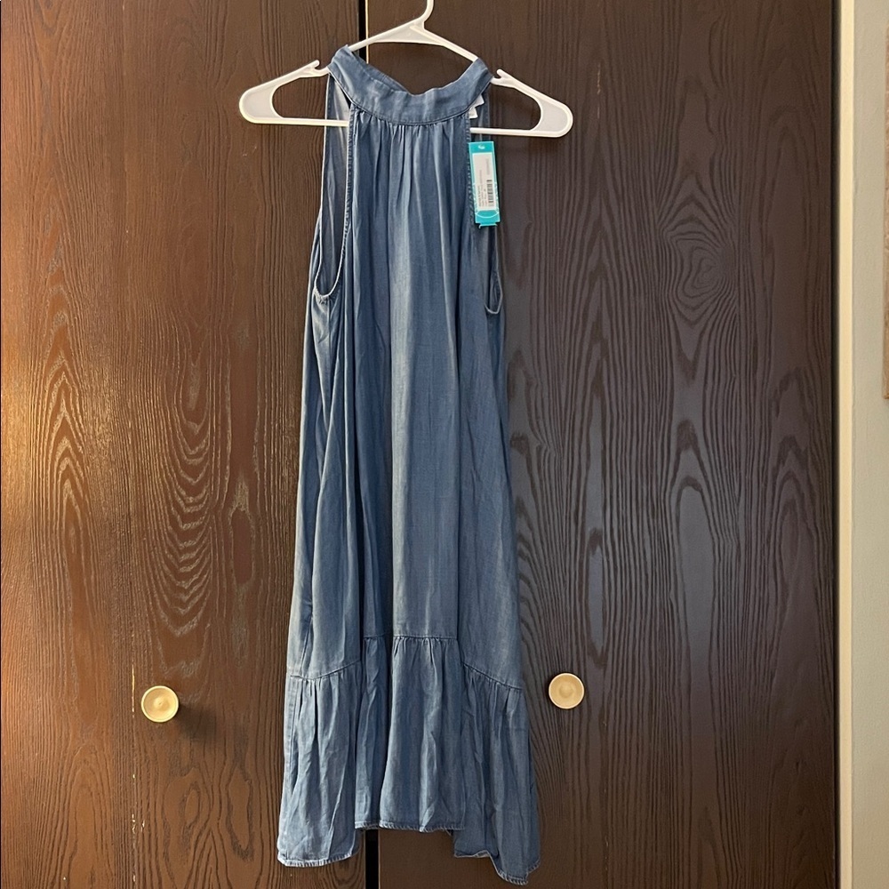 Market & Spruce Halle halter neck blue shift midi dress. Size Medium. NWT